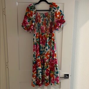 Floral Midi Dress with Puff Sleeves